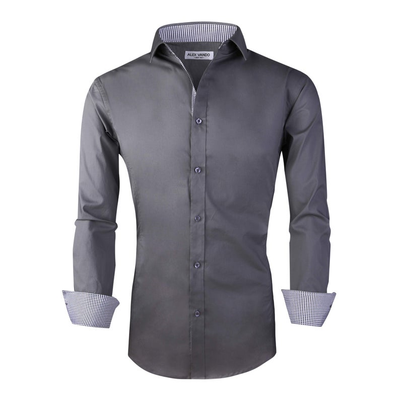 Alex Vando Mens Dress Shirts Regular Fit Long Sleeve Stretch Business Dress Shirts for Men,Charcoal,XX Large - Image 1